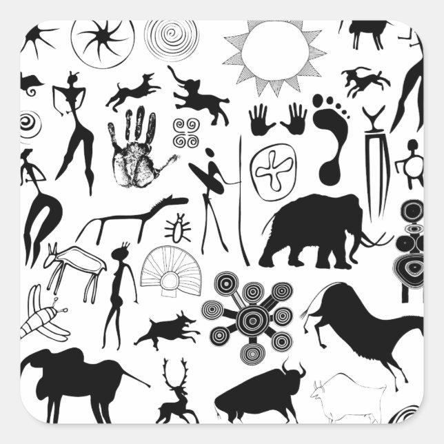 Cave paintings - primeval art square sticker (Front)
