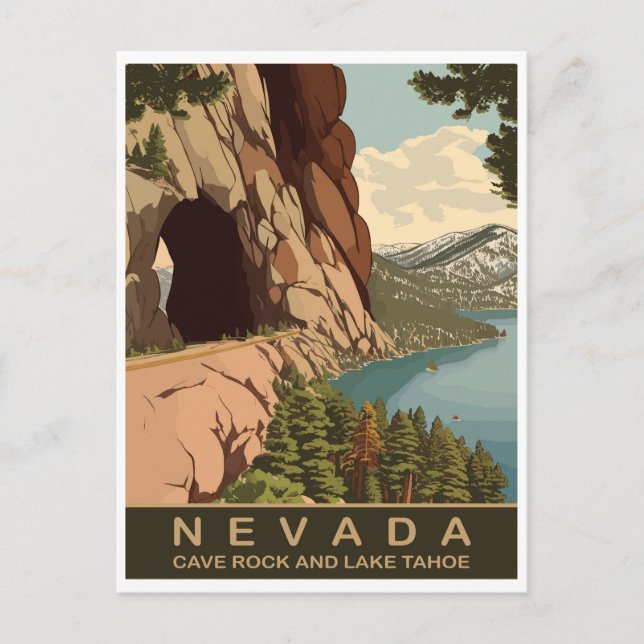 Cave Rock and Lake Tahoe Nevada, Travel Postcard (Front)
