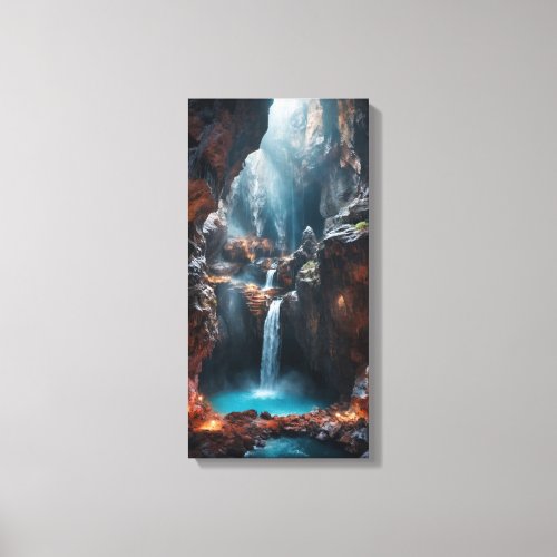 Cave Within Waterfall Art Canvas Print