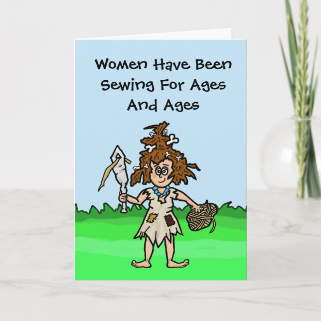 Cave Woman Seamstress Greeting Card Customize It! (Front)