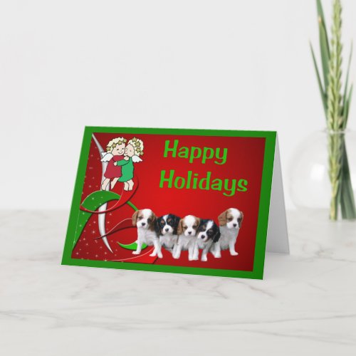 Cavelier King Charles Spaniel Christmas Angels2 Gr Holiday Card