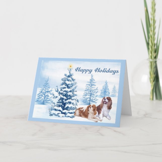 Cavelier King Charles Spaniel Christmas Card Blue (Front)