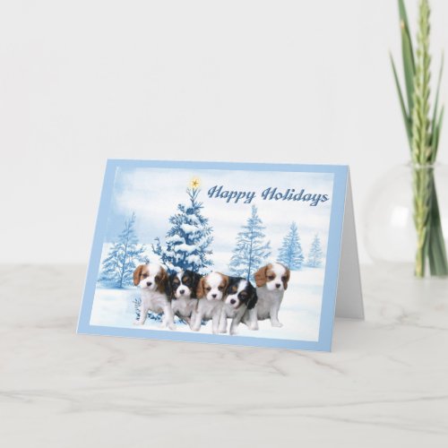 Cavelier King Charles Spaniel Christmas Card Blue 