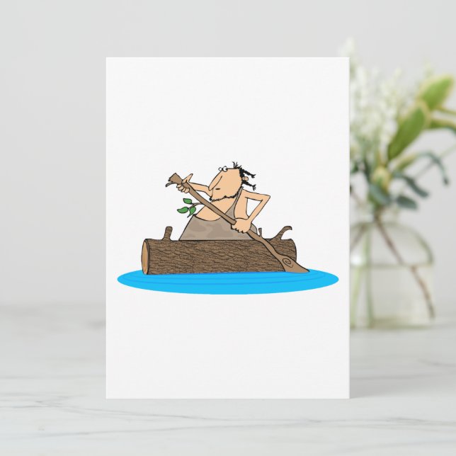 Caveman Canoe Rafting Primitive Man Invitation (Standing Front)