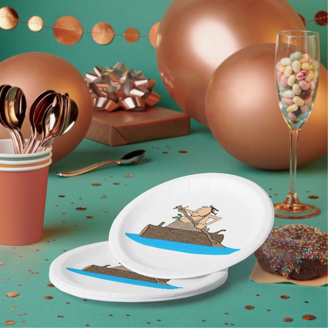 Caveman In A Canoe Paper Plates (Multi)