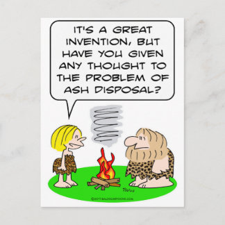 caveman invent fire ash disposal postcard
