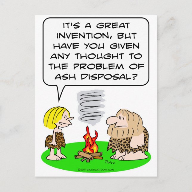 caveman invent fire ash disposal postcard (Front)
