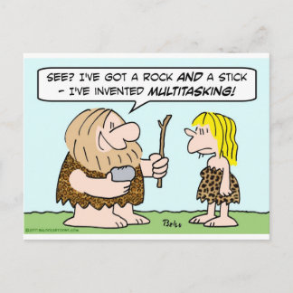 caveman invent multitasking rock stick postcard