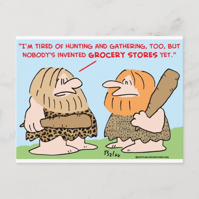caveman invented grocery stores postcard (Front)