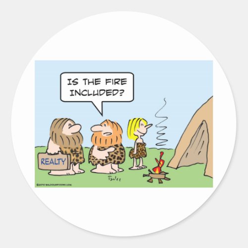 caveman realty fire included classic round sticker