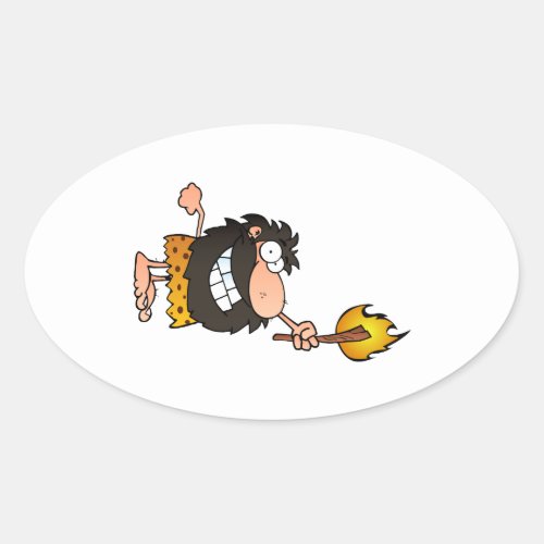Caveman with Torch Oval Sticker