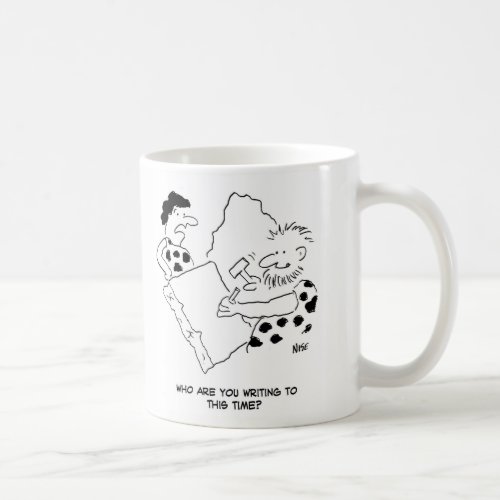 Caveman Writing a Letter Cartoon Coffee Mug