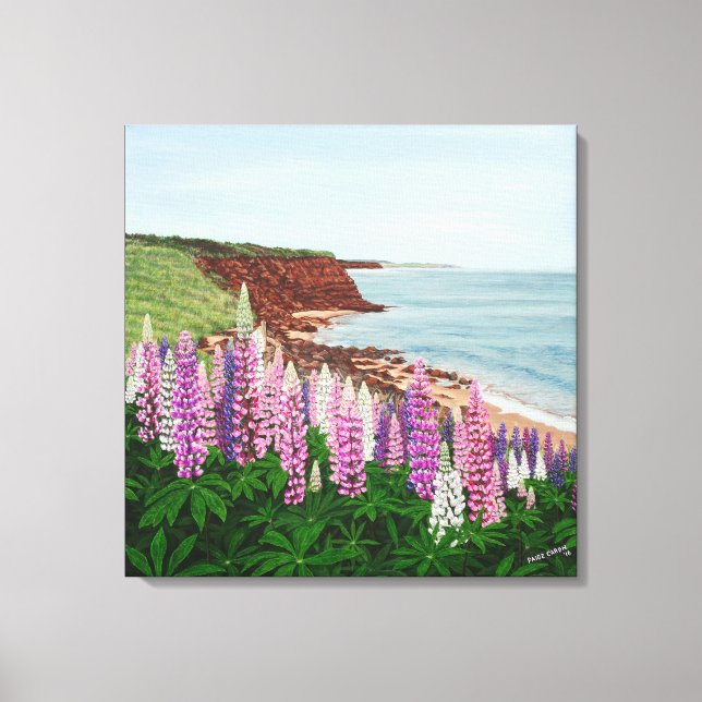 Cavendish Cliffs and Spring Lupins Canvas Print (Front)