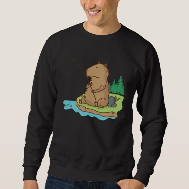Caviidae Guinea Pig loves Fishing Sweatshirt (Front)