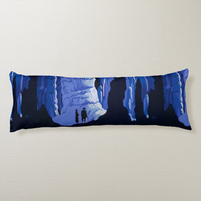 Caving Travel Cavern Vintage Travel Poster Body Pillow (Back)