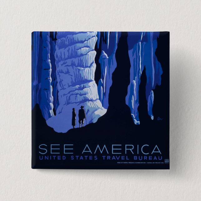 Caving Travel Cavern Vintage Travel Poster Button (Front)