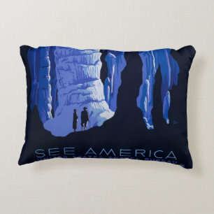 Caving Travel Cavern Vintage Travel Poster Decorative Pillow