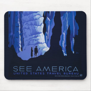 Caving Travel Cavern Vintage Travel Poster Mouse Pad