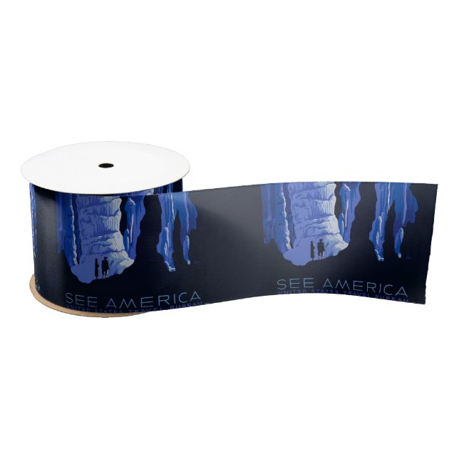 Caving Travel Cavern Vintage Travel Poster Satin Ribbon (Spool)
