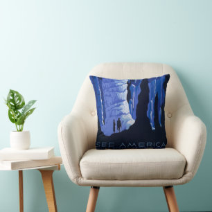 Caving Travel Cavern Vintage Travel Poster Throw Pillow