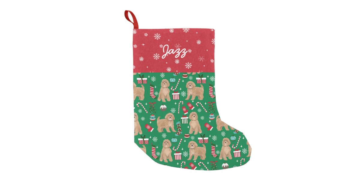 Cavoodle dog stocking, cavapoo dog small christmas stocking | Zazzle