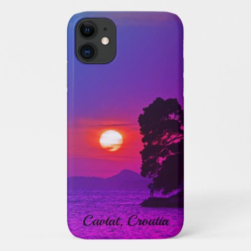 Cavtat Croatia view of Sunset Purple Filter iPhone 11 Case