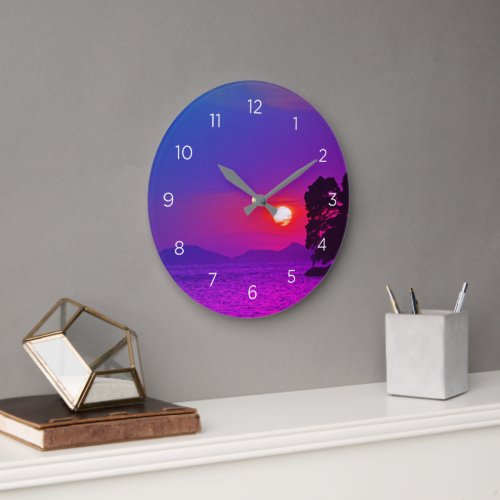 Cavtat Croatia view of Sunset Purple Filter Large Clock