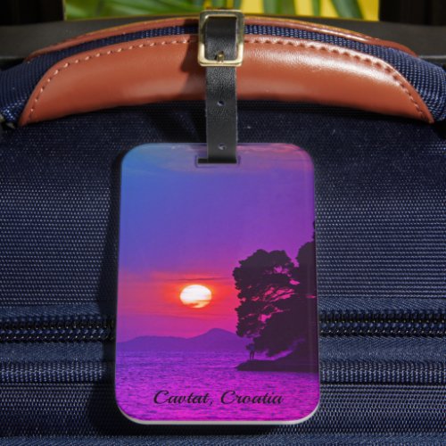 Cavtat Croatia view of Sunset Purple Filter Luggage Tag