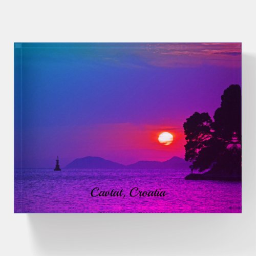 Cavtat Croatia view of Sunset Purple Filter Paperweight