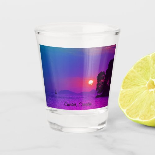 Cavtat Croatia view of Sunset Purple Filter Shot Glass