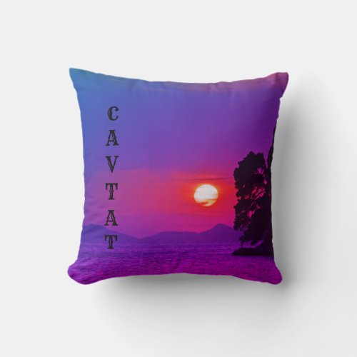 Cavtat Croatia view of Sunset Purple Filter Throw Pillow