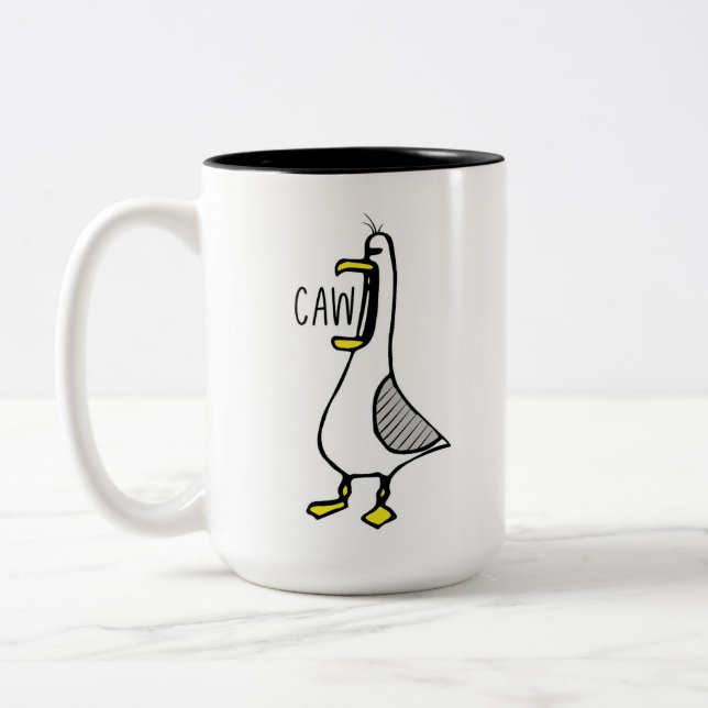 CAW funny Seagull Ceramic Mug (Left)