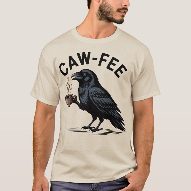 Cawfee Raven Drinking Coffee Pun T-Shirt (Front)