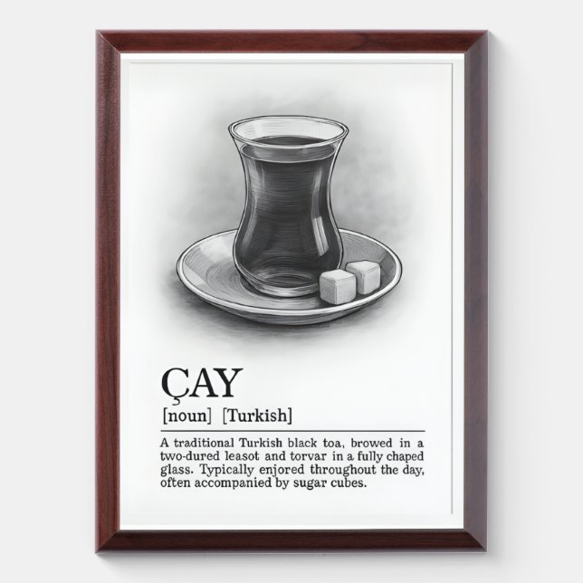 ÇAY – Turkish Tea Definition Wall Art  Award Plaque (Vertical)