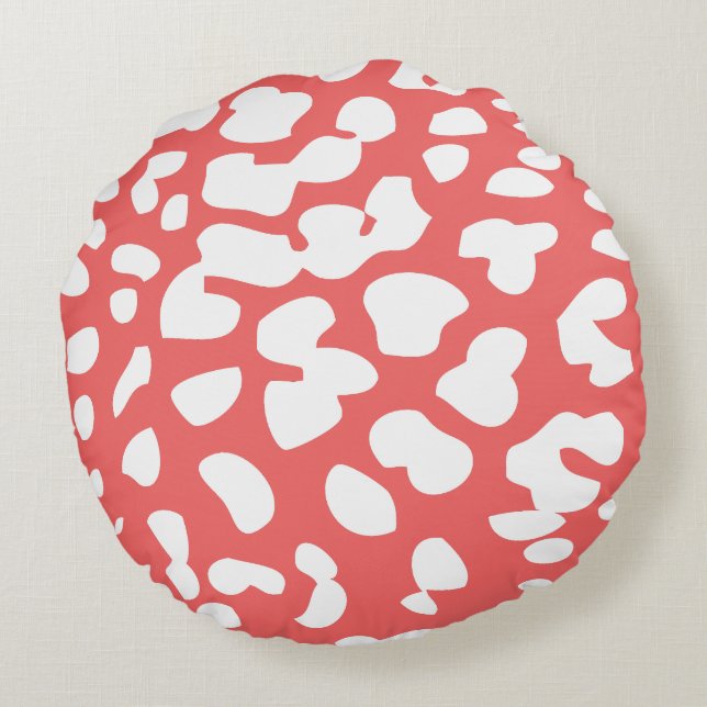 Cayenne and White Leopard Print Round Pillow (Back)