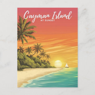 Cayman island at Sunset Watercolor Painting Postcard