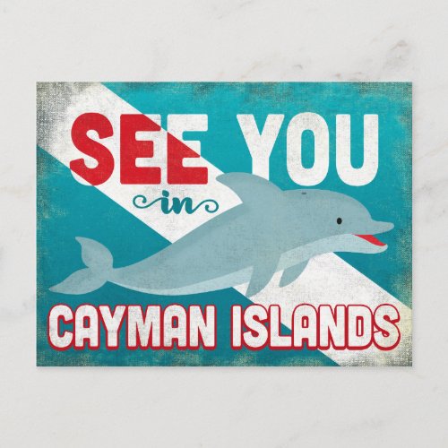 Cayman Islands Dolphin _ Retro Vintage Travel Postcard