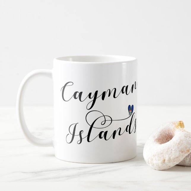 Cayman Islands Flag Heart, Cayman Isles Coffee Mug (With Donut)
