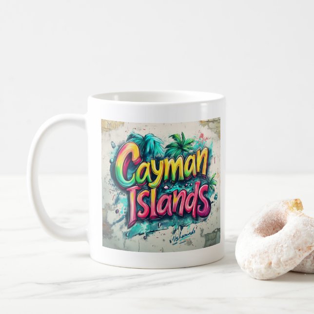 Cayman Islands Graffiti Vibes: Island Street Art  Coffee Mug (With Donut)