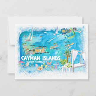 Cayman Islands Illustrated Travel Map with Roads Postcard