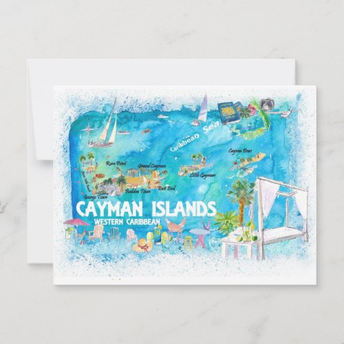 Cayman Islands Illustrated Travel Map with Roads  Postcard