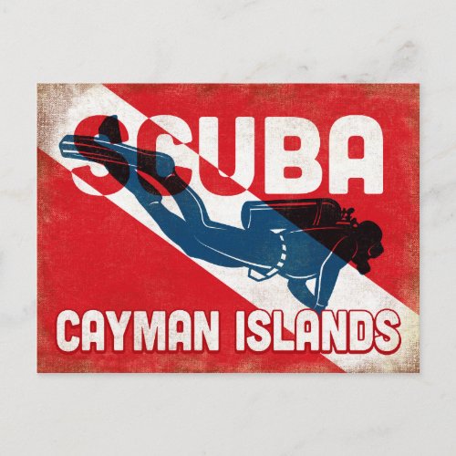 Cayman Islands Scuba Diver _ Blue Retro Postcard