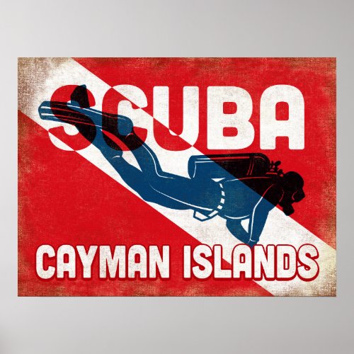 Cayman Islands Scuba Diver _ Blue Retro Poster