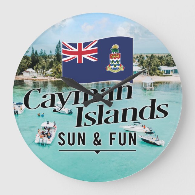 "Cayman Islands Sun & Fun" With Flag Large Clock (Front)