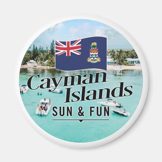 "Cayman Islands Sun & Fun" With Flag Magnet (Front)