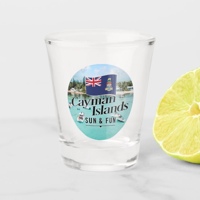 "Cayman Islands Sun & Fun" With Flag Shot Glass (Front)