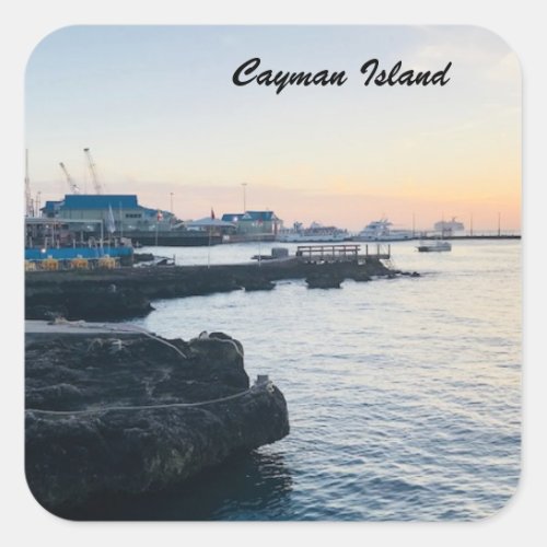 Cayman Islands Sunset  Photography with Logo Square Sticker
