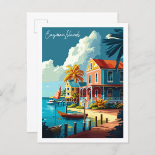 Cayman Islands vintage travel illustration Postcard