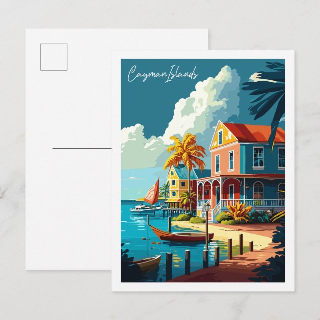 Cayman Islands vintage travel illustration Postcard (Front/Back)