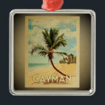 Cayman Islands Vintage Travel Ornament Palm Tree<br><div class="desc">A cool vintage style Cayman Islands ornament featuring a palm tree on a sandy beach with blue sky and ocean.</div>